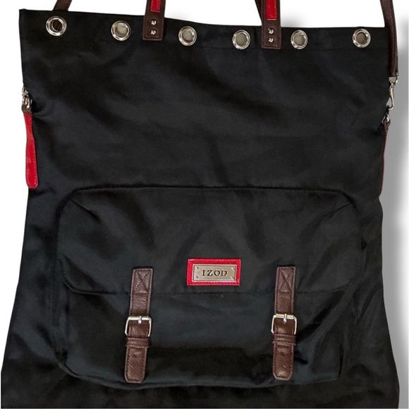 Izod Black & Red Messenger Bag Book Bag Shoulder Bag with adjustable Detachable - Picture 3 of 7